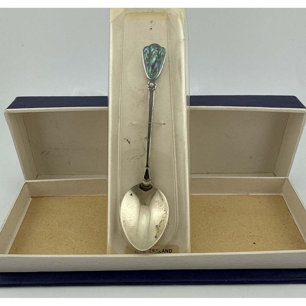 VINTAGE PAUA ABALONE SHELL STERLING SILVER SPOON NEW ZEALAND SOUVENIR